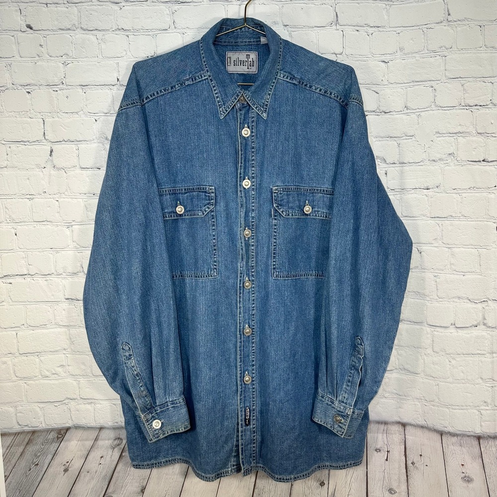 Vintage Levis SilverTab Denim Shirt Mens XL 1998 Blue Long Sleeve Button Down